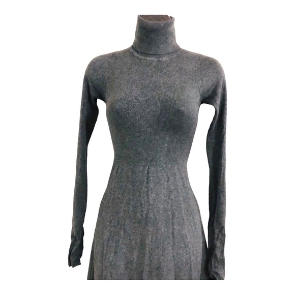 Zara charcoal gray knit stretch turtleneck fitted long sleeve sweater dress‎ - Picture 3 of 16